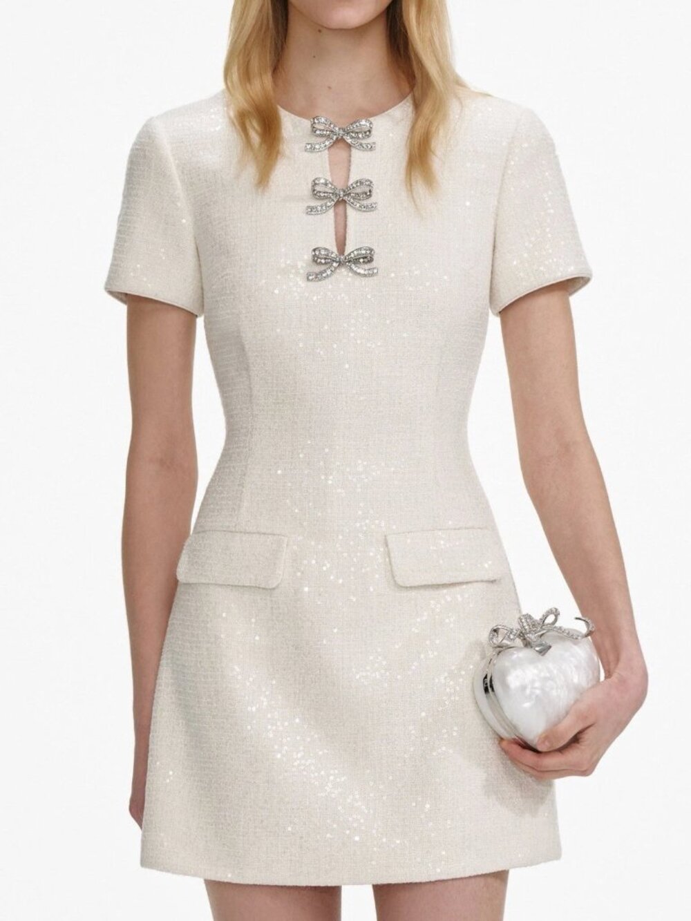 Self-Portrait CREAM BOUCLE BOW MINI DRESS (NWT)